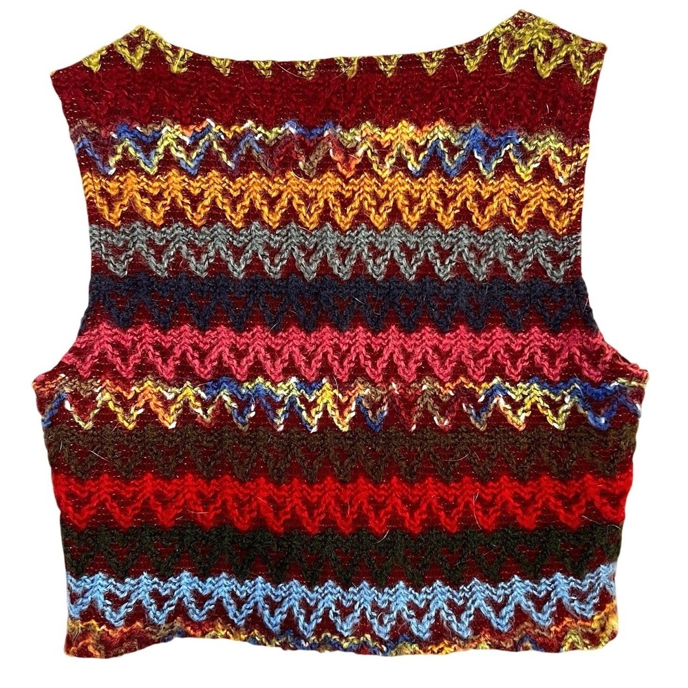 Cropped Sweater Vest‎ Zigzag Multicolor Stripe Top Women's Size S - Picture 2 of 4